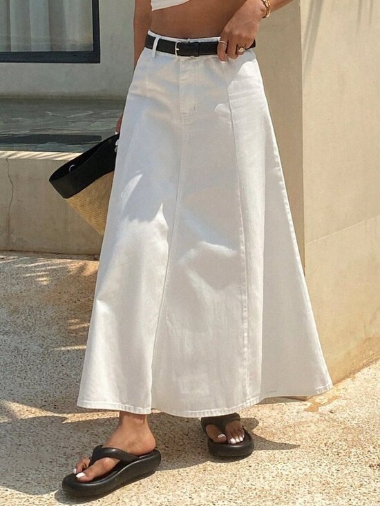 Dresses & Skirts - White Casual Women's Plain A-Line Denim Skirt